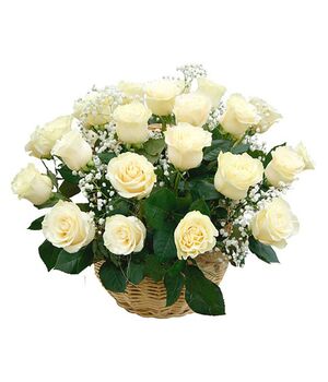 dozen white roses in basket to vieatnam