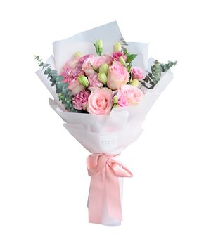 12 pink roses hand bouquet to vietnam