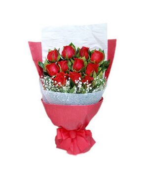 one dozen red roses with baby's breath and greenery delivery to vietnam