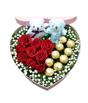 red roses,ferrero rocher chocolate with 2 small bear in vietnam