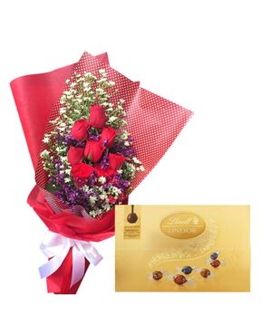 send 12 red roses bouquet with lindt chocolate to vietnam