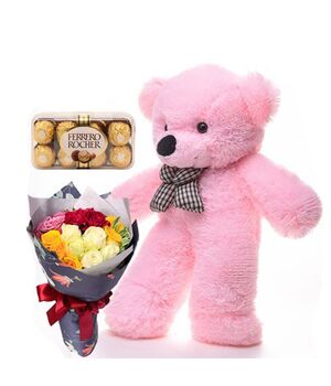 send rocher chocolate bear and rose bouquet to vietnam