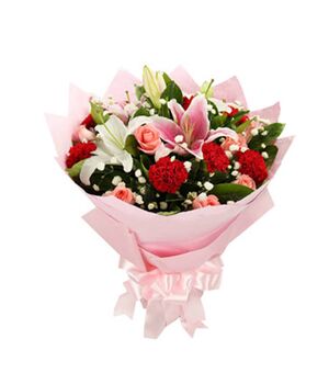 one dozen pink carnations with roses and lilies send to vietnam