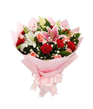 pink roses pink carnations with white and pink lilies send to vietnam