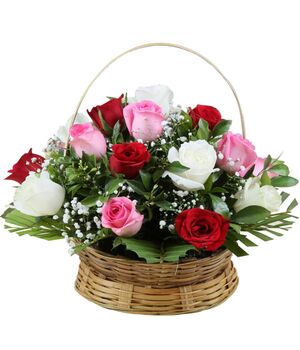 24 pcs. Mixed Color Roses in Basket