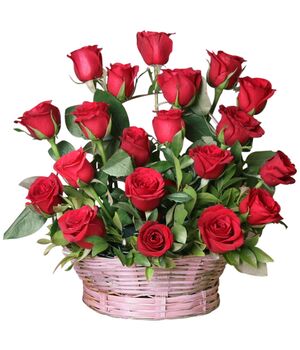 2 Dozen Red Color Roses in Basket