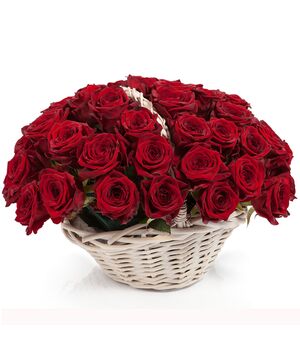 50 Red Color Roses in a Basket