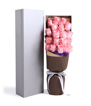 24 Pink Color Roses in a Box