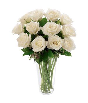 12 Pcs. White Color Roses in Vase