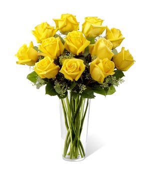 Dozen of Yellow Roses in Glass Vase