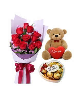 send 12 roses bouquet bear and ferrero box to vietnam