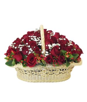 four dozen red roses in a basket to vietnam