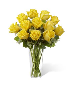 one dozen yellow roses in glass vase to vietnam