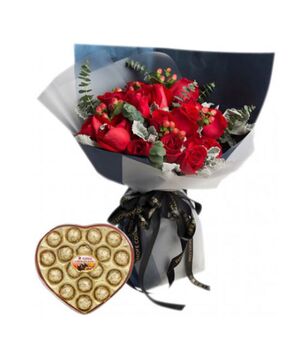 send 12 roses bouquet with gillia chocolate to vietnam