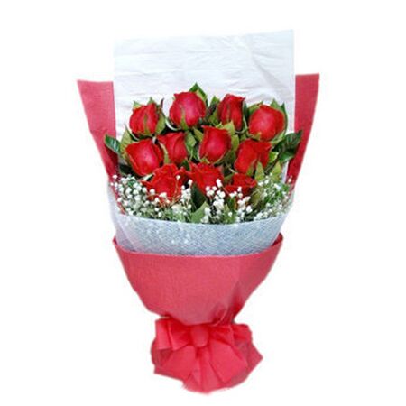 one dozen red roses with baby's breath and greenery delivery to vietnam