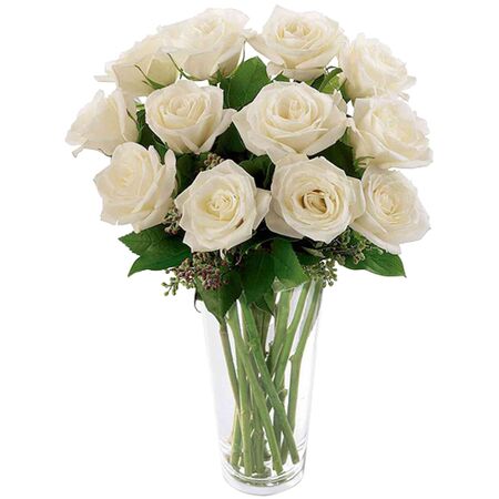 12 Pcs. White Color Roses in Vase